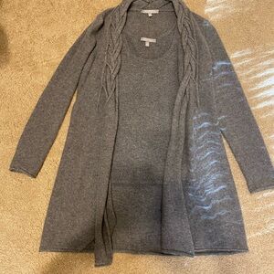 100% Cashmere Neiman Marcus Gray Braided Cardigan and Tank Set Size Small